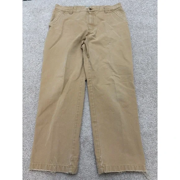 VTG LL Bean Heavy Canvas Carpenter Beige Workwear Pants Size 38W 32L 90s - Picture 3 of 4